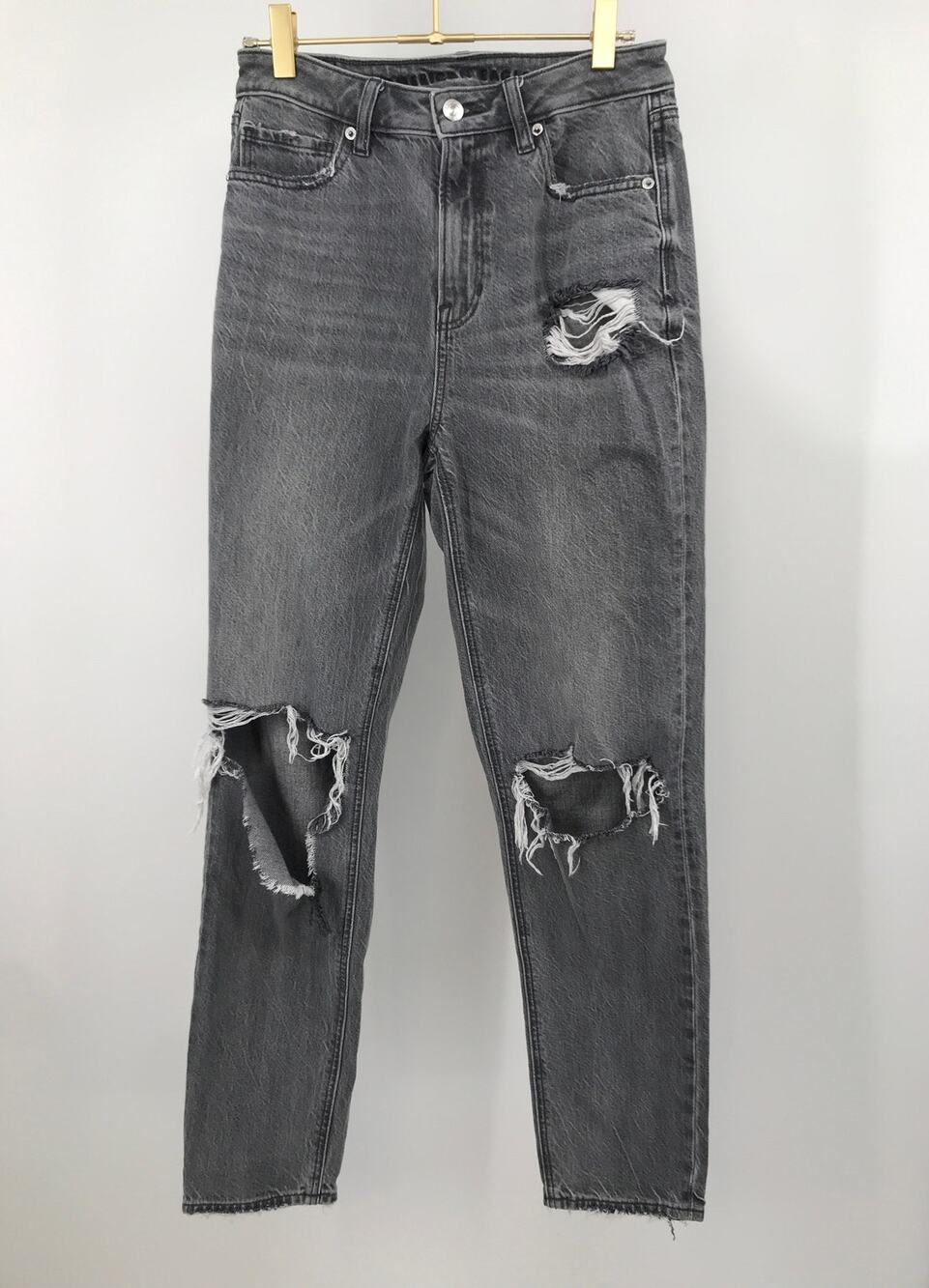 American Eagle Outfitters Gray Distressed Mom Jeans Size 4 Long